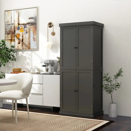 72.5 Inches Tall Buffet Cabinet with 6-Tier Shelves and 4 Doors-Black - Black - Sideboards Cabinets & Buffets