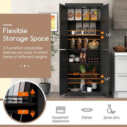 72.5 Inches Tall Buffet Cabinet with 6-Tier Shelves and 4 Doors-Black - Black - Sideboards Cabinets & Buffets