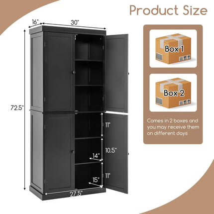 72.5 Inches Tall Buffet Cabinet with 6-Tier Shelves and 4 Doors-Black - Black - Sideboards Cabinets & Buffets