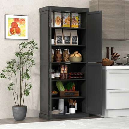 72.5 Inches Tall Buffet Cabinet with 6-Tier Shelves and 4 Doors-Black - Black - Sideboards Cabinets & Buffets