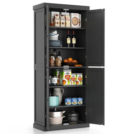72.5 Inches Tall Buffet Cabinet with 6-Tier Shelves and 4 Doors-Black - Black - Sideboards Cabinets & Buffets
