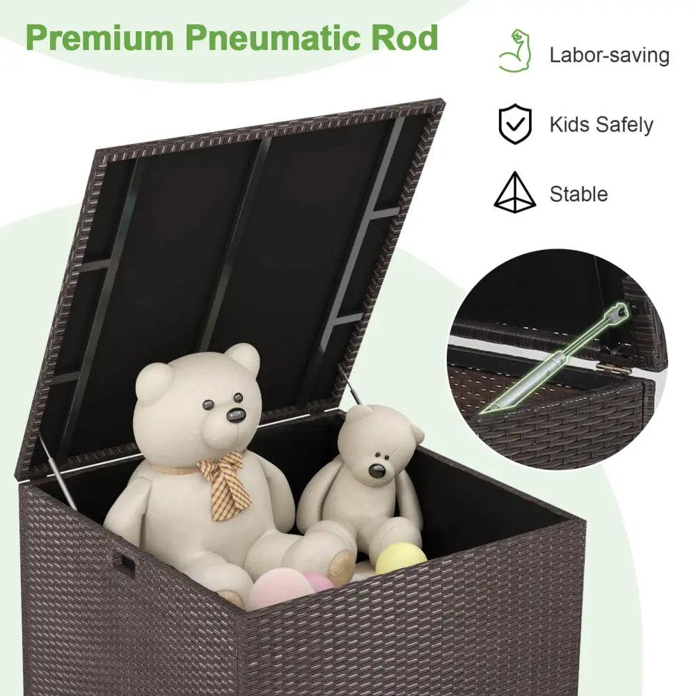 72 Gallon Rattan Outdoor Storage Box with Zippered Liner and Solid Pneumatic Rod - Brown - Sheds & Outdoor Storage