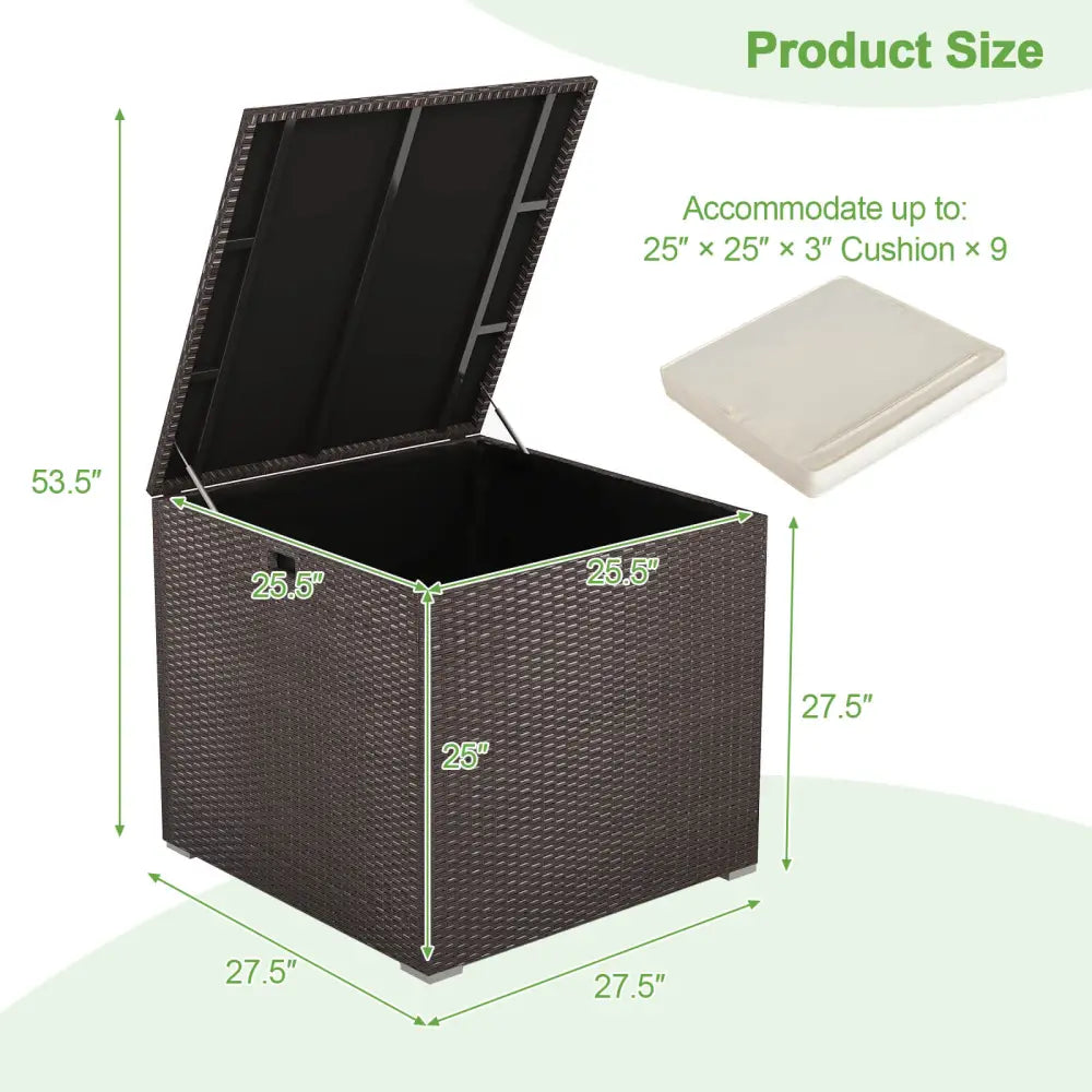 72 Gallon Rattan Outdoor Storage Box with Zippered Liner and Solid Pneumatic Rod - Brown - Sheds & Outdoor Storage