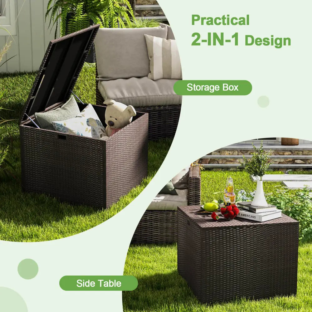 72 Gallon Rattan Outdoor Storage Box with Zippered Liner and Solid Pneumatic Rod - Brown - Sheds & Outdoor Storage