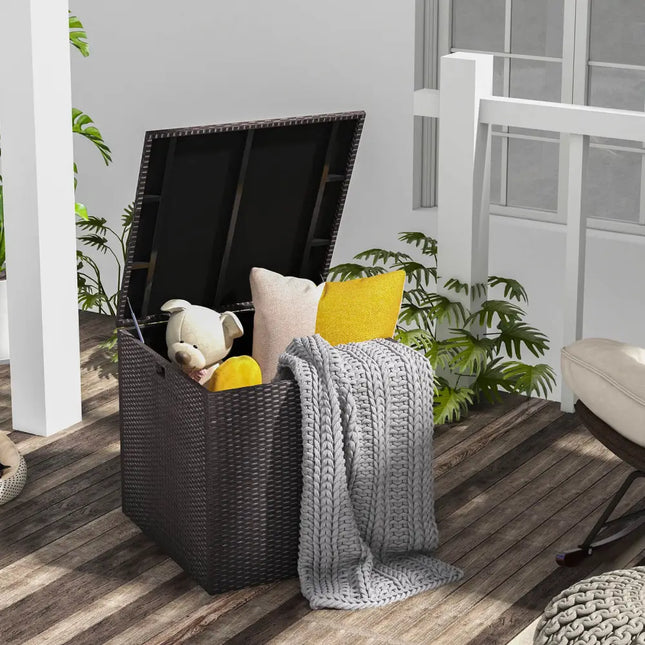 72 Gallon Rattan Outdoor Storage Box with Zippered Liner and Solid Pneumatic Rod - Brown - Sheds & Outdoor Storage