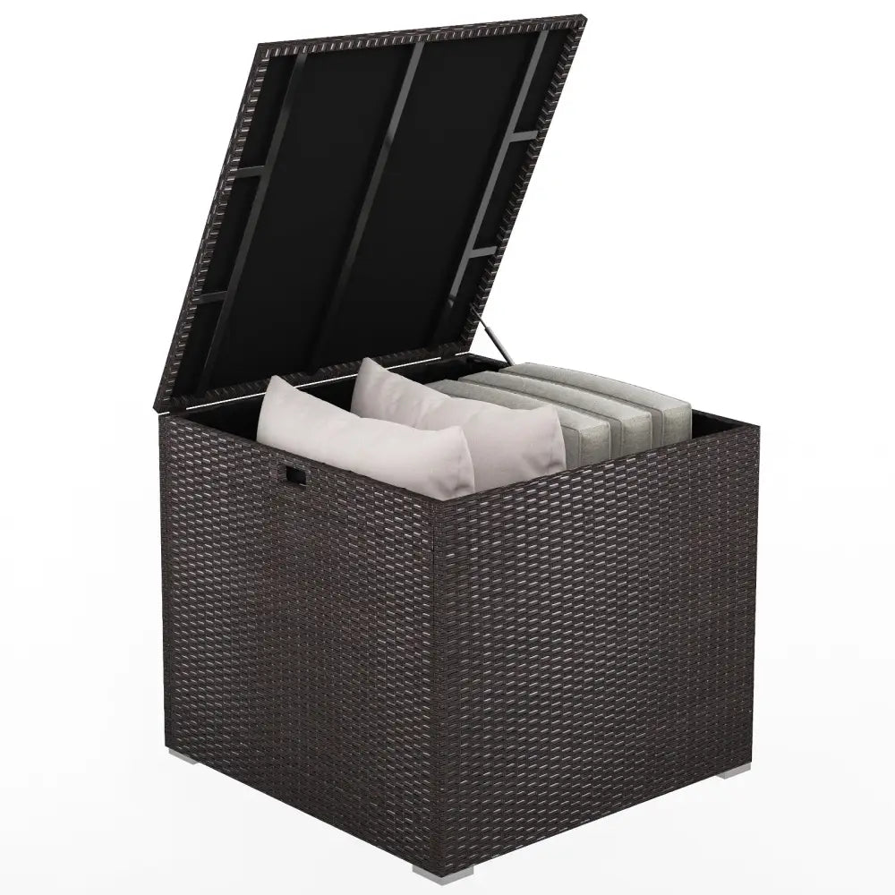 72 Gallon Rattan Outdoor Storage Box with Zippered Liner and Solid Pneumatic Rod - Brown - Sheds & Outdoor Storage