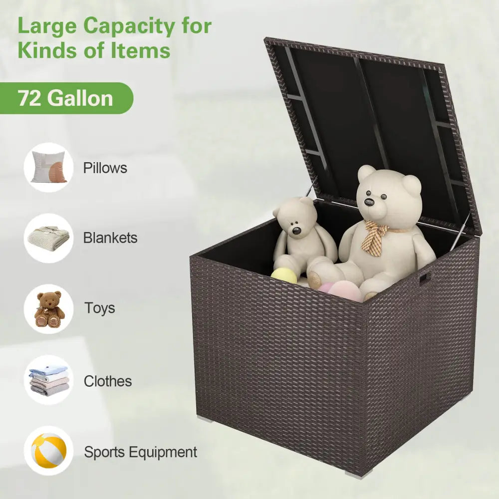 72 Gallon Rattan Outdoor Storage Box with Zippered Liner and Solid Pneumatic Rod - Brown - Sheds & Outdoor Storage