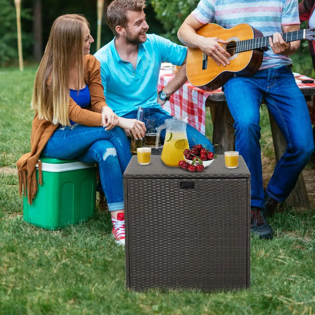 72 Gallon Rattan Outdoor Storage Box with Zippered Liner and Solid Pneumatic Rod - Brown - Sheds & Outdoor Storage