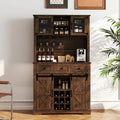 72 Inch Coffee Bar Cabinet with Drawers and Sliding Barn Doors-Brown - Brown - Sideboards Cabinets & Buffets