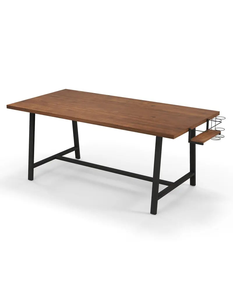 72 Inch Dining Table Rectangular Kitchen Table with 2-Bottle Wine Rack for 5-7-Walnut - Walnut - Dining Tables