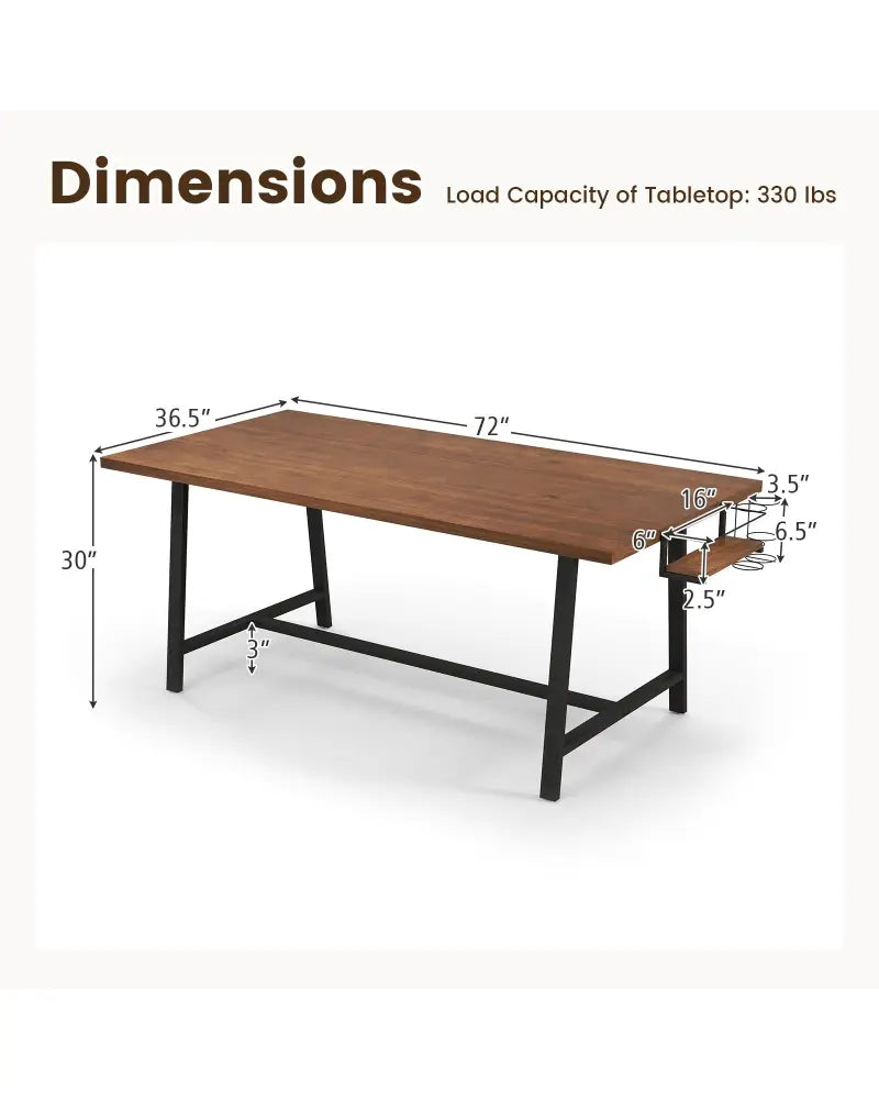 72 Inch Dining Table Rectangular Kitchen Table with 2-Bottle Wine Rack for 5-7-Walnut - Walnut - Dining Tables