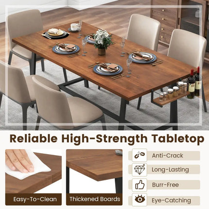 72 Inch Dining Table Rectangular Kitchen Table with 2-Bottle Wine Rack for 5-7-Walnut - Walnut - Dining Tables