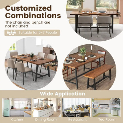 72 Inch Dining Table Rectangular Kitchen Table with 2-Bottle Wine Rack for 5-7-Walnut - Walnut - Dining Tables