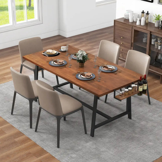72 Inch Dining Table Rectangular Kitchen Table with 2-Bottle Wine Rack for 5-7-Walnut - Walnut - Dining Tables