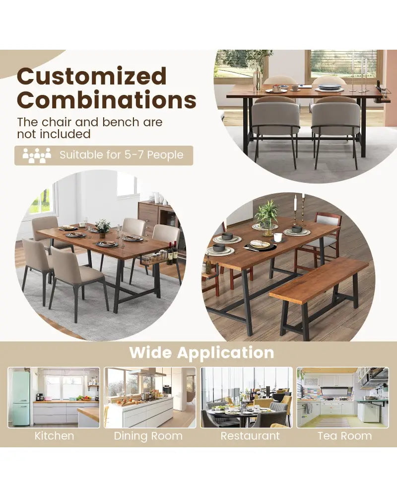 72 Inch Dining Table Rectangular Kitchen Table with 2-Bottle Wine Rack for 5-7-Walnut - Walnut - Dining Tables
