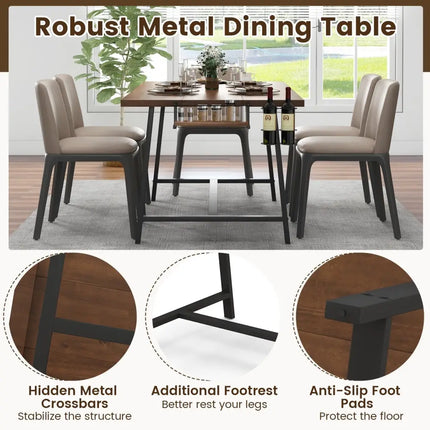 72 Inch Dining Table Rectangular Kitchen Table with 2-Bottle Wine Rack for 5-7-Walnut - Walnut - Dining Tables