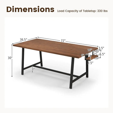 72 Inch Dining Table Rectangular Kitchen Table with 2-Bottle Wine Rack for 5-7-Walnut - Walnut - Dining Tables