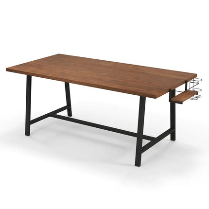72 Inch Dining Table Rectangular Kitchen Table with 2-Bottle Wine Rack for 5-7-Walnut - Walnut - Dining Tables
