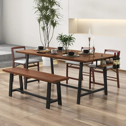 72 Inch Dining Table Rectangular Kitchen Table with 2-Bottle Wine Rack for 5-7-Walnut - Walnut - Dining Tables