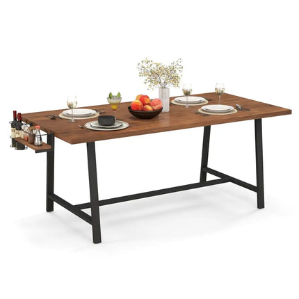 72 Inch Dining Table Rectangular Kitchen Table with 2-Bottle Wine Rack for 5-7-Walnut - Walnut - Dining Tables