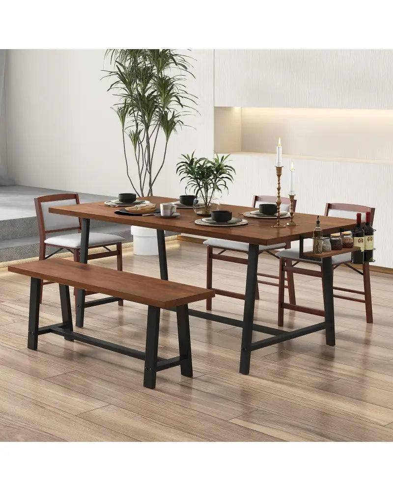 72 Inch Dining Table Rectangular Kitchen Table with 2-Bottle Wine Rack for 5-7-Walnut - Walnut - Dining Tables