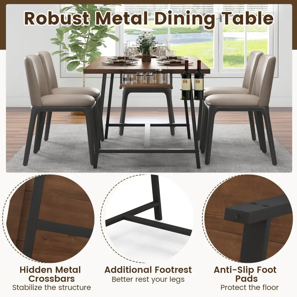 72 Inch Dining Table Rectangular Kitchen Table with 2-Bottle Wine Rack for 5-7-Walnut - Walnut - Dining Tables