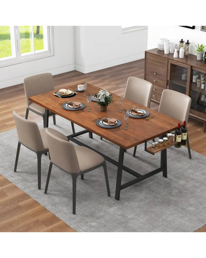 72 Inch Dining Table Rectangular Kitchen Table with 2-Bottle Wine Rack for 5-7-Walnut - Walnut - Dining Tables