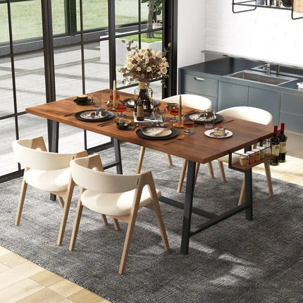 72 Inch Dining Table Rectangular Kitchen Table with 2-Bottle Wine Rack for 5-7-Walnut - Walnut - Dining Tables