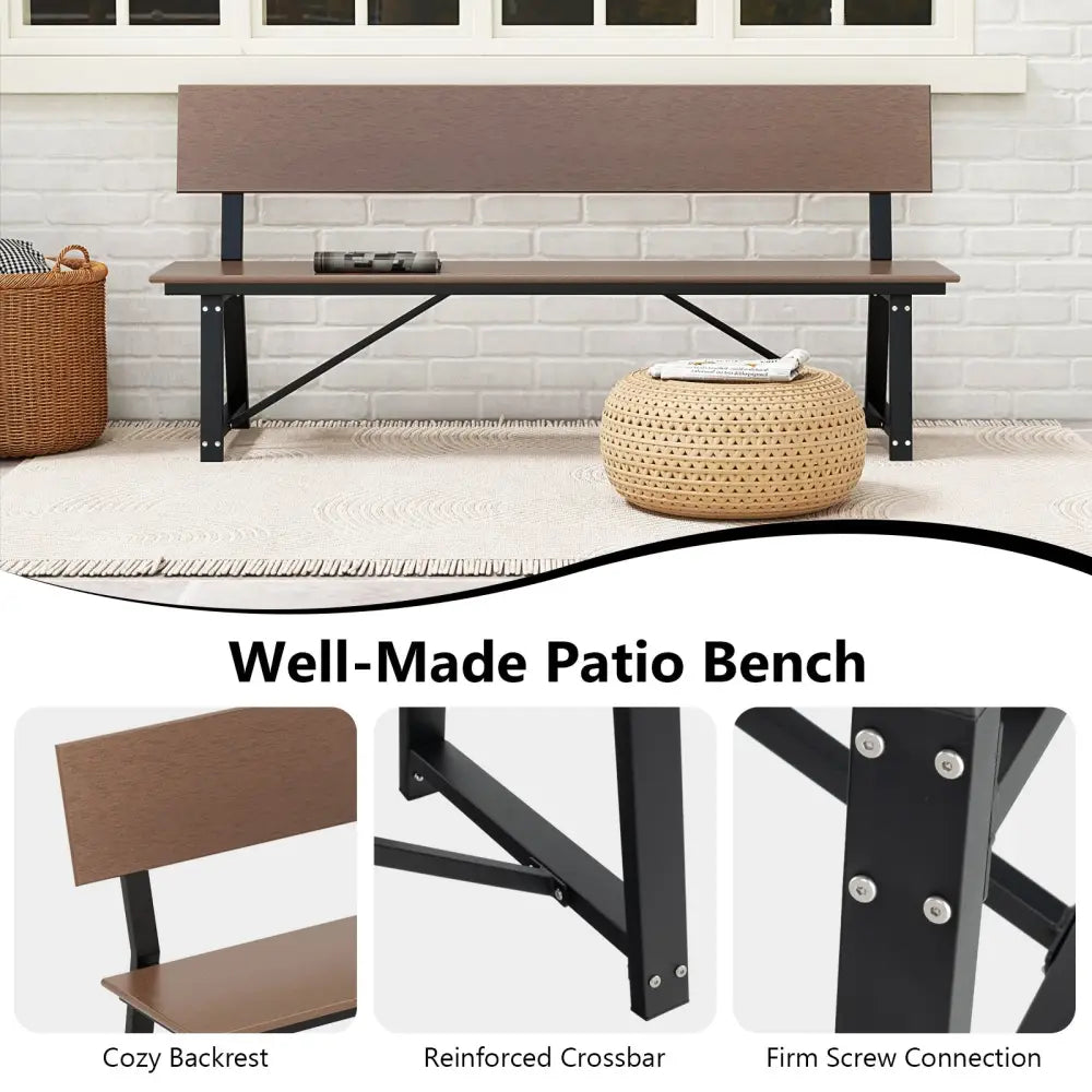 72 Inch Extra Long Bench with All-Weather HDPE Seat & Back for Yard Garden Porch-Brown - Brown - Outdoor Benches