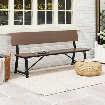 72 Inch Extra Long Bench with All-Weather HDPE Seat & Back for Yard Garden Porch-Brown - Brown - Outdoor Benches