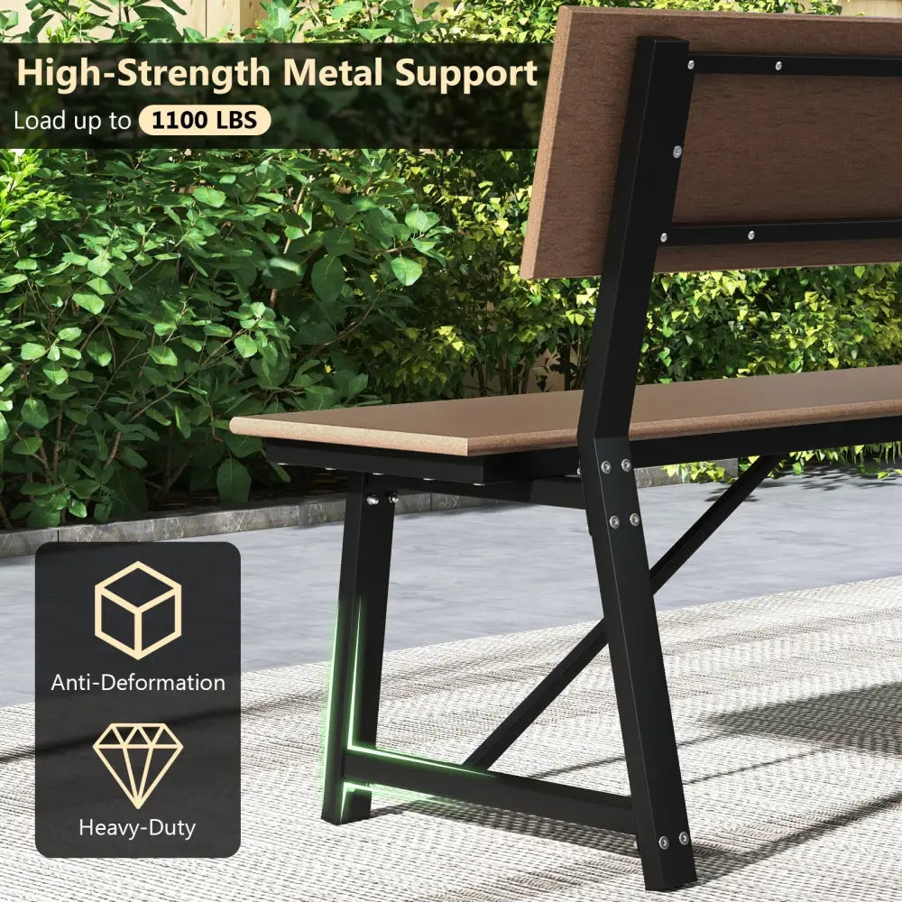 72 Inch Extra Long Bench with All-Weather HDPE Seat & Back for Yard Garden Porch-Brown - Brown - Outdoor Benches