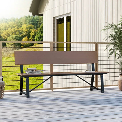 72 Inch Extra Long Bench with All-Weather HDPE Seat & Back for Yard Garden Porch-Brown - Brown - Outdoor Benches