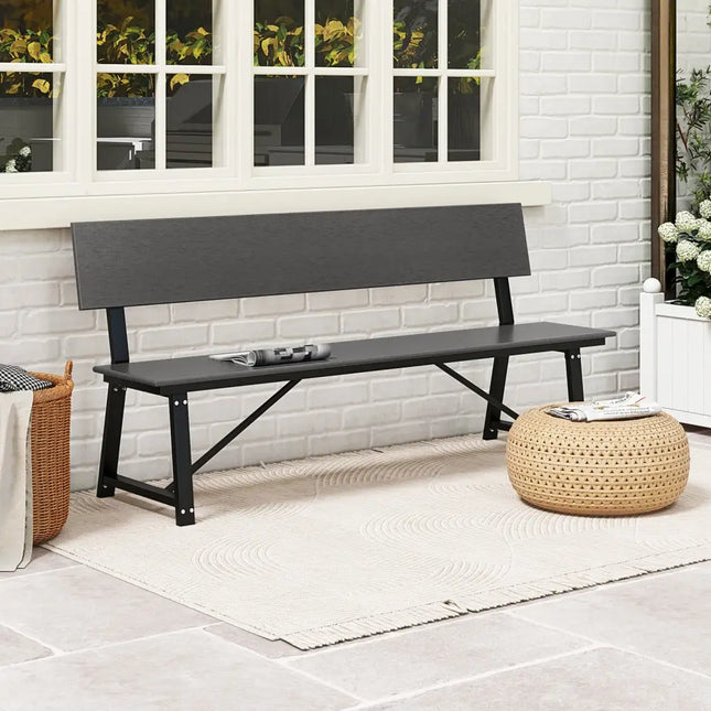 72 Inch Extra Long Bench with All-Weather HDPE Seat & Back for Yard Garden Porch-Gray - Gray - Outdoor Benches