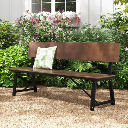 72 Inch Extra Long Bench with All-Weather HDPE Seat & Back for Yard Garden Porch-Brown - Brown - Outdoor Benches