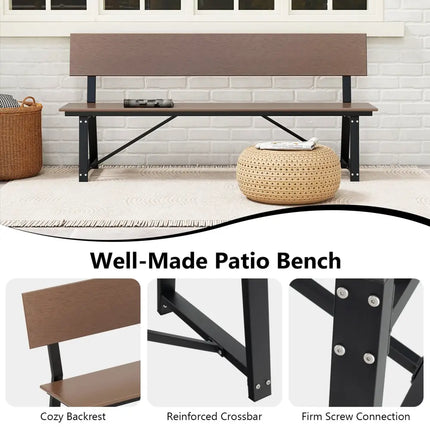 72 Inch Extra Long Bench with All-Weather HDPE Seat & Back for Yard Garden Porch-Brown - Brown - Outdoor Benches