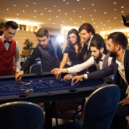 72 Inch Foldable Poker Table for 8 Players Portable Oval Card Board Game Table - Blue - Oasis Home Essentials