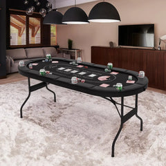 72 Inch Foldable Poker Table for 8 Players Portable Oval Card Board Game Table - Black - Oasis Home Essentials