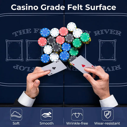 72 Inch Foldable Poker Table for 8 Players Portable Oval Card Board Game Table - Blue - Oasis Home Essentials