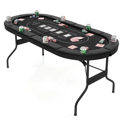 72 Inch Foldable Poker Table for 8 Players Portable Oval Card Board Game Table - Black - Oasis Home Essentials
