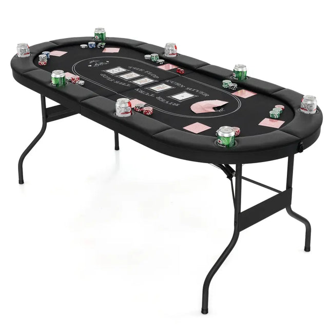 72 Inch Foldable Poker Table for 8 Players Portable Oval Card Board Game Table - Black - Oasis Home Essentials