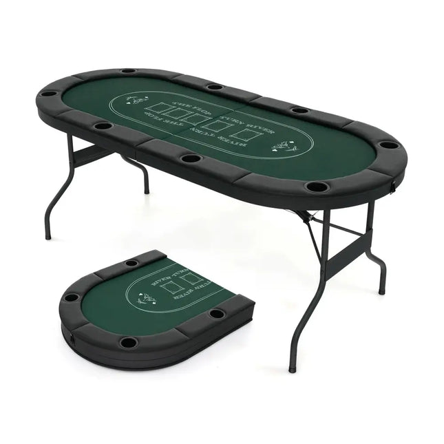 72 Inch Foldable Poker Table for 8 Players Portable Oval Card Board Game Table - Green - Oasis Home Essentials