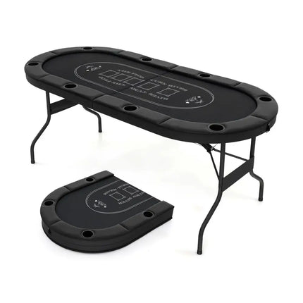 72 Inch Foldable Poker Table for 8 Players Portable Oval Card Board Game Table - Black - Oasis Home Essentials