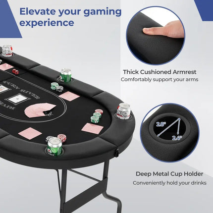 72 Inch Foldable Poker Table for 8 Players Portable Oval Card Board Game Table - Black - Oasis Home Essentials