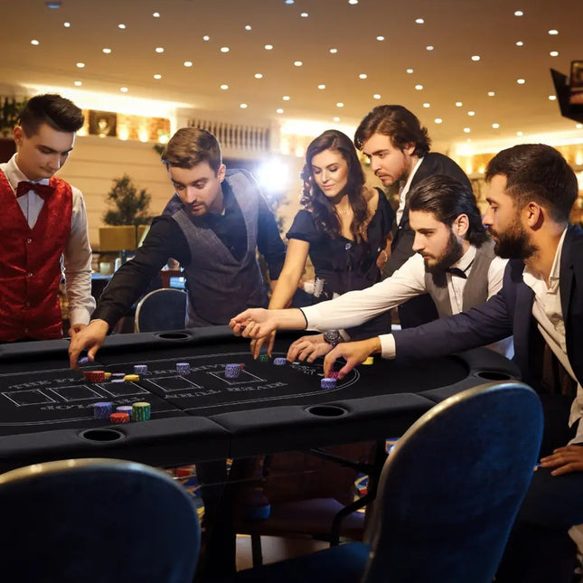 72 Inch Foldable Poker Table for 8 Players Portable Oval Card Board Game Table - Black - Oasis Home Essentials