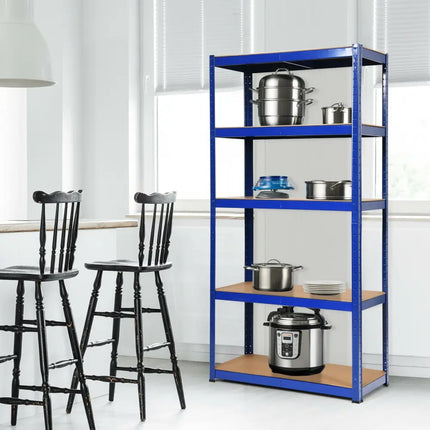 72 Inch Storage Rack with 5 Adjustable Shelves for Books Kitchenware-Navy - Navy - Garages