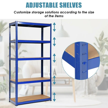 72 Inch Storage Rack with 5 Adjustable Shelves for Books Kitchenware-Navy - Navy - Garages