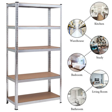 72 Inch Storage Shelf Steel Metal 5 Levels Adjustable Shelves - Silver - Garages