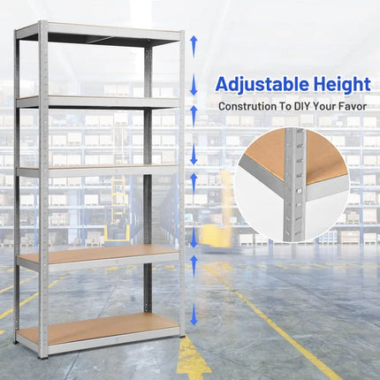 72 Inch Storage Shelf Steel Metal 5 Levels Adjustable Shelves - Silver - Garages