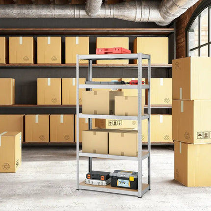 72 Inch Storage Shelf Steel Metal 5 Levels Adjustable Shelves - Silver - Garages