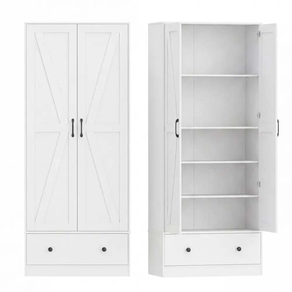 72 Inch Tall Kitchen Pantry Cabinet Farmhouse Wooden Cupboard with 2 Doors-White - White - Sideboards Cabinets & Buffets